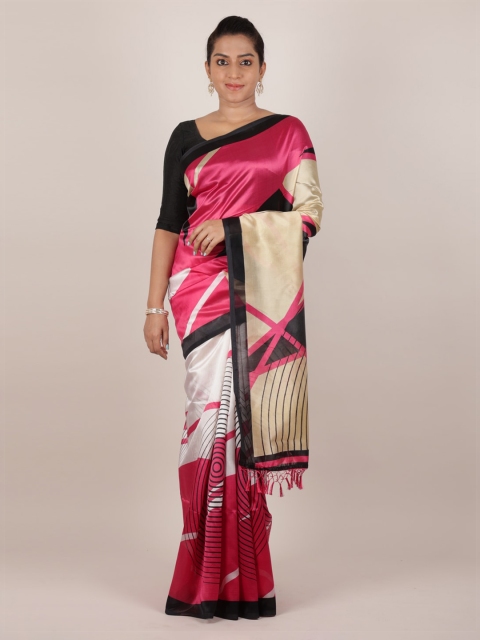 

Pothys Magenta & Gold-Toned Jute Silk Colourblocked Saree