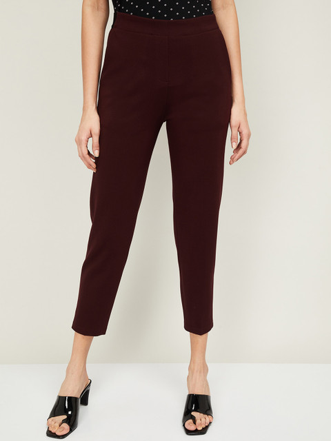 

CODE by Lifestyle Women Burgundy Regular Fit Solid Cigarette Trousers