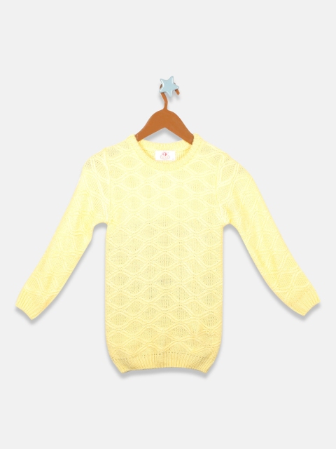 

OWM Girls Yellow Self Design Pullover Sweater