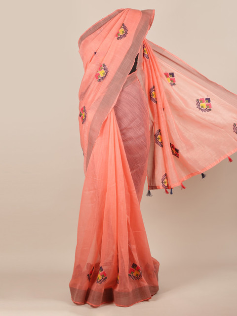 

Pothys Pink Embroidered Jute Silk Saree