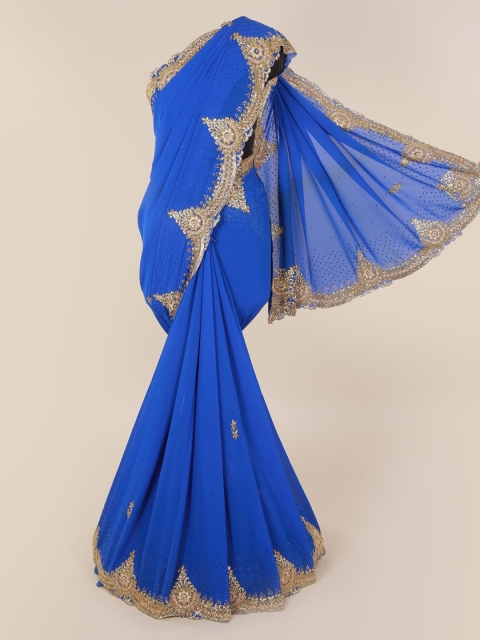 

Pothys Blue Solid Pure Georgette Saree