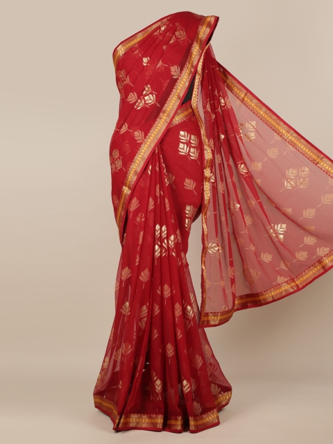 

Pothys Maroon Woven Design Poly Chiffon Saree