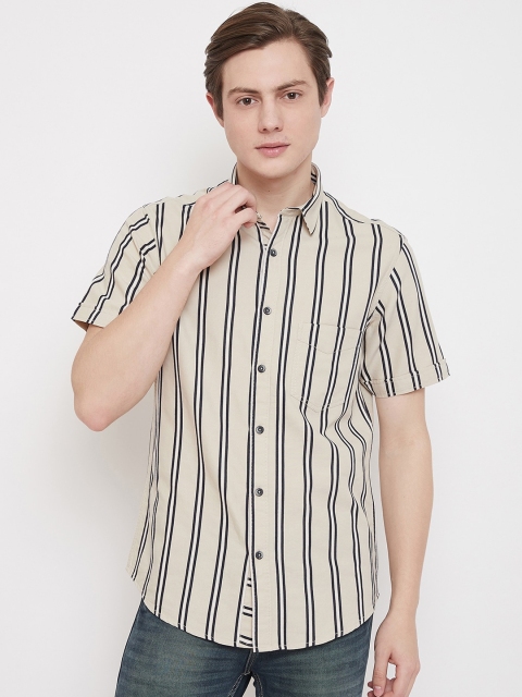 

Octave Men Beige & Black Regular Fit Striped Casual Shirt