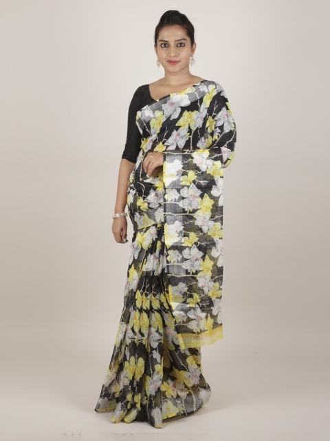 

Pothys Black Printed Jute Silk Saree