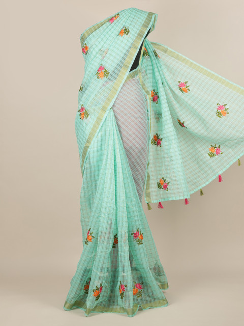 

Pothys Green Embroidered Jute Silk Saree