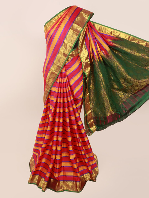 

Pothys Red & Yellow Striped Pure Silk Kanjeevaram Saree