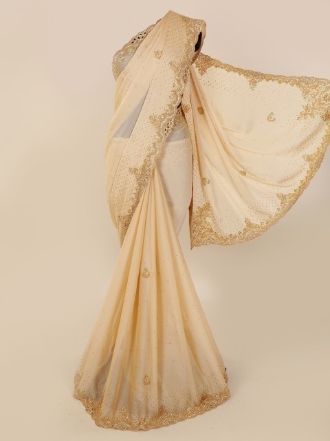 

Pothys Cream-Coloured Embellished Pure Georgette Saree