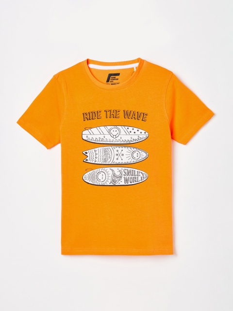 

Fame Forever by Lifestyle Boys Orange Printed Round Neck T-shirt