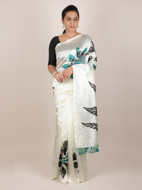 

Pothys Cream-Coloured Printed Jute Silk Saree