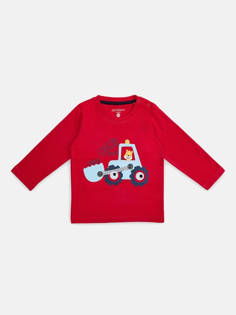 

Pantaloons Baby Boys Red Printed Round Neck Cotton Pure Cotton T-shirt