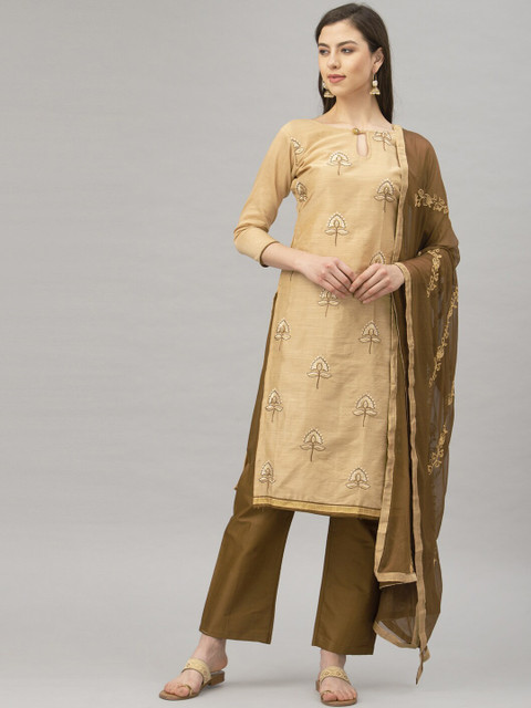 

Satrani Beige & Brown Pure Cotton Unstitched Dress Material