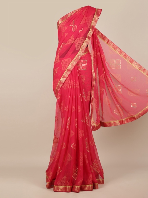 

Pothys Pink & Gold-Toned Poly Chiffon Printed Saree