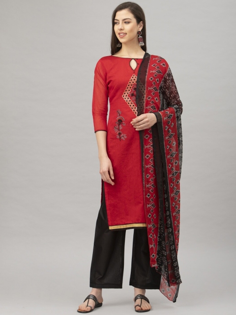 

Satrani Red & Black Pure Cotton Unstitched Dress Material
