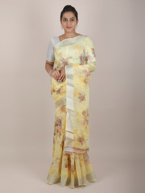 

Pothys Yellow Printed Jute Silk Saree