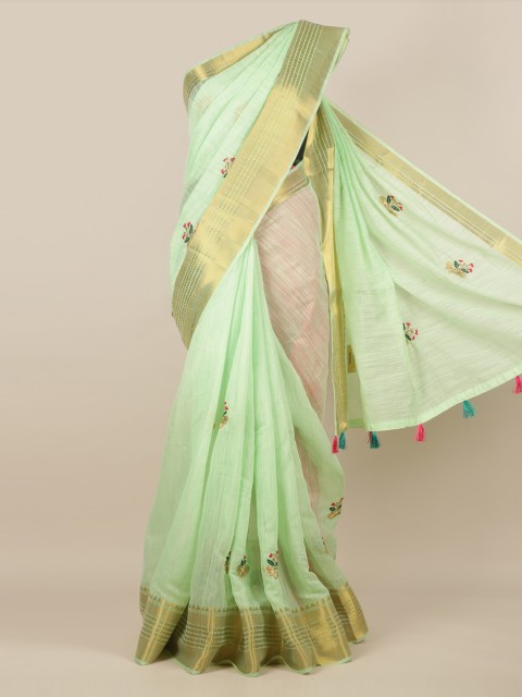 

Pothys Green & Gold-Toned Jute Silk Embroidered Saree