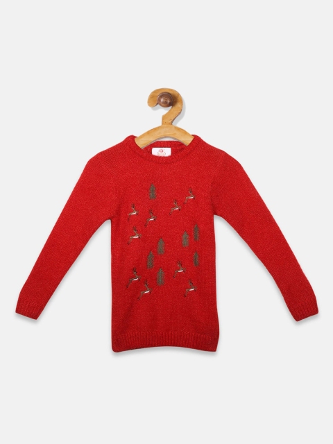 

OWM Girls Red Embroidered Pullover Sweater