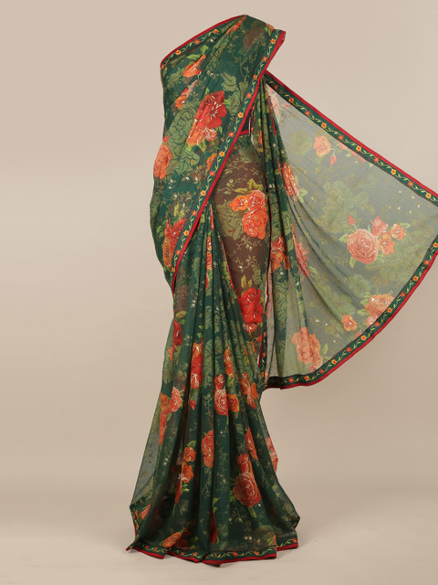 

Pothys Green Printed Poly Chiffon Saree