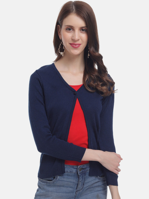 

HALTON HILLS Women Navy Blue Solid Cardigan Sweater