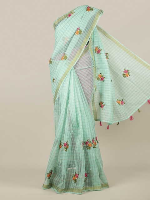 

Pothys Green & Yellow Jute Silk Embroidered Saree