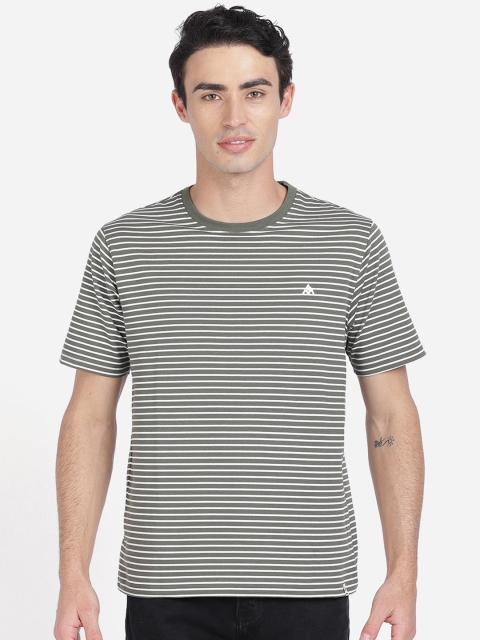 

ANTHEM Men Olive Green Striped Round Neck T-shirt