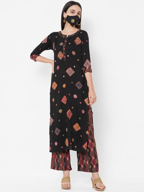 

FASHOR Women Black Printed Kurta with Palazzos