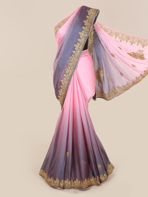 

Pothys Pink & Navy Blue Pure Georgette Embroidered Saree