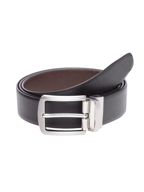 

WELBAWT Men Black & Brown Textured Slim Fit Leather Reversible Belt