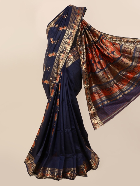 

Pothys Navy Blue Woven Design Baluchari Silk Saree