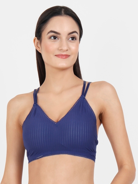 

Lebami Navy Blue Self Design Non-Wired Removable Padding Everyday Bra