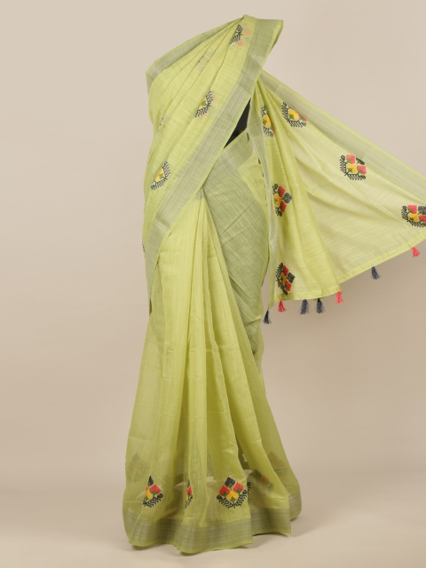 

Pothys Green Embroidered Jute Silk Saree