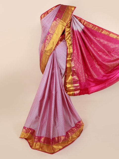 

Pothys Lavender & Red Pure Silk Printed Kanjeevaram Saree