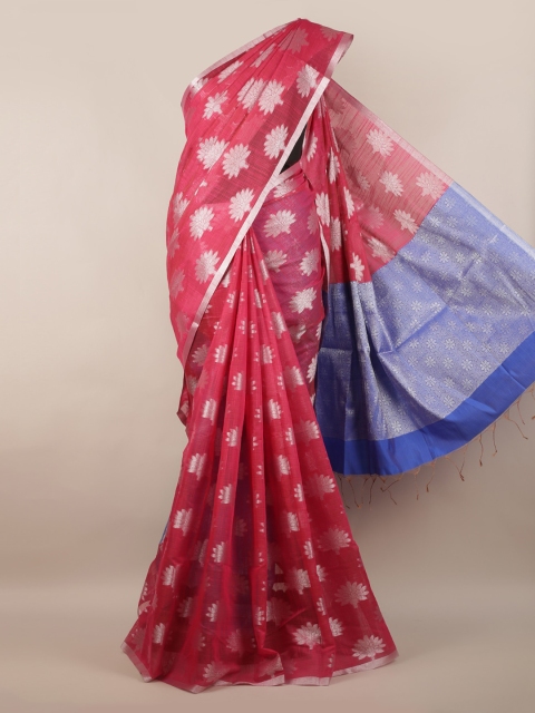 

Pothys Pink & Blue Cotton Blend Floral Woven Design Saree