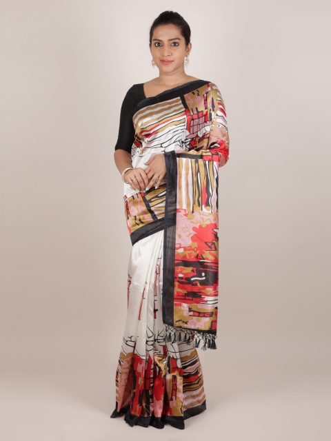 

Pothys White & Beige Jute Silk Printed Saree