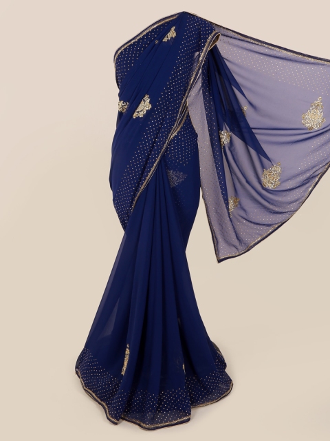 

Pothys Navy Blue Embellished Pure Georgette Saree
