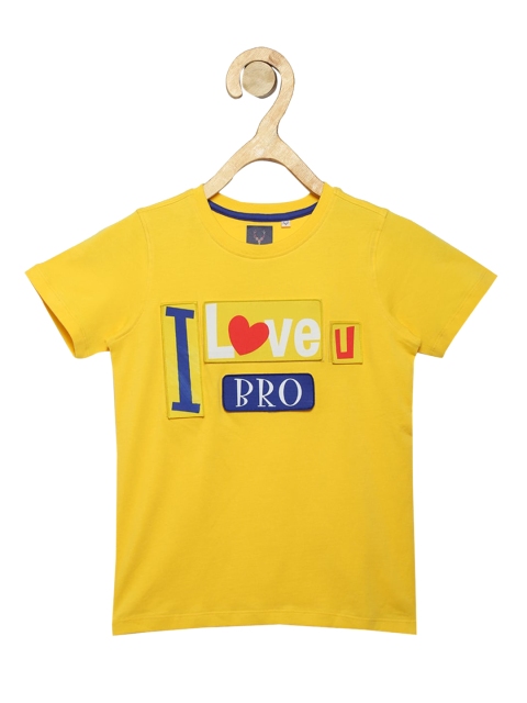 

Allen Solly Junior Boys Yellow Printed Round Neck Pure Cotton T-shirt