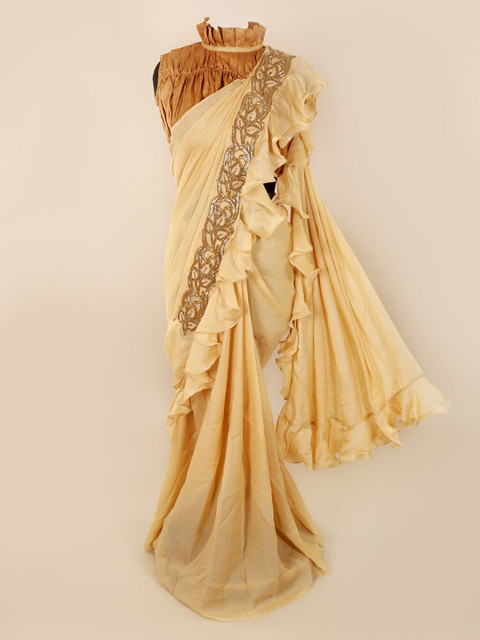

Pothys Cream-Coloured Solid Pure Georgette Saree