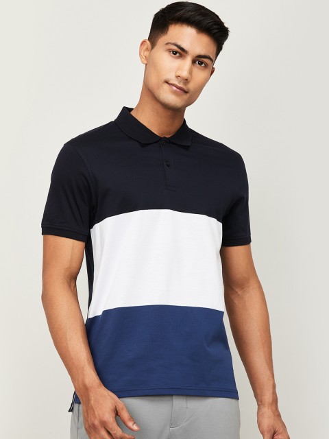 

CODE by Lifestyle Men White Colourblocked Polo Collar T-shirt