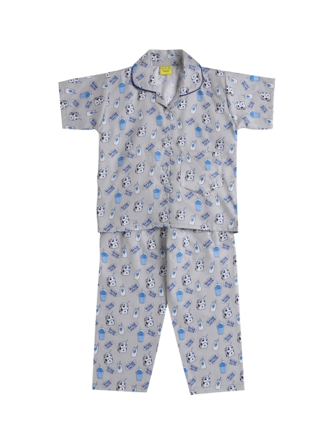 

The Magic Wand Girls Grey & Blue Printed Night suit