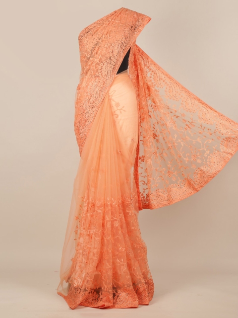 

Pothys Peach-Coloured Embroidered Net Saree