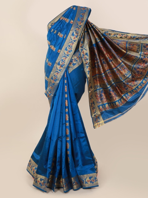 

Pothys Blue Pure Silk Woven Design Baluchari Saree