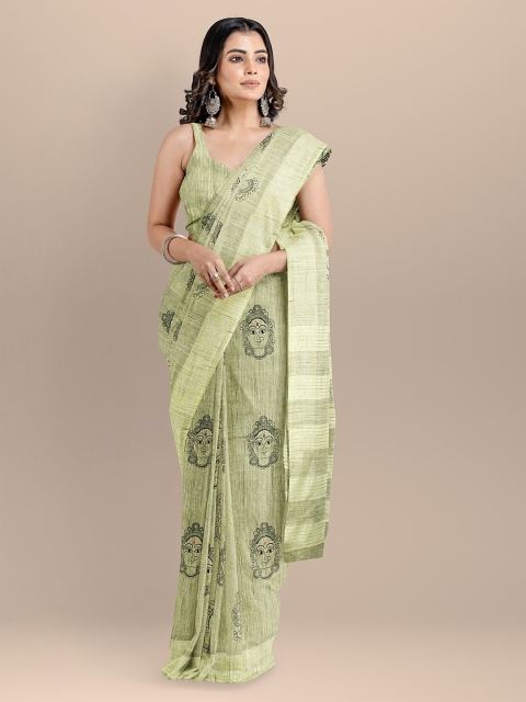 

BharatSthali Green Silk Cotton Printed Maheshwari Saree