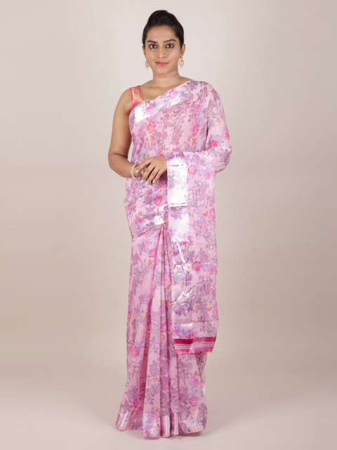 

Pothys Pink Printed Jute Silk Saree