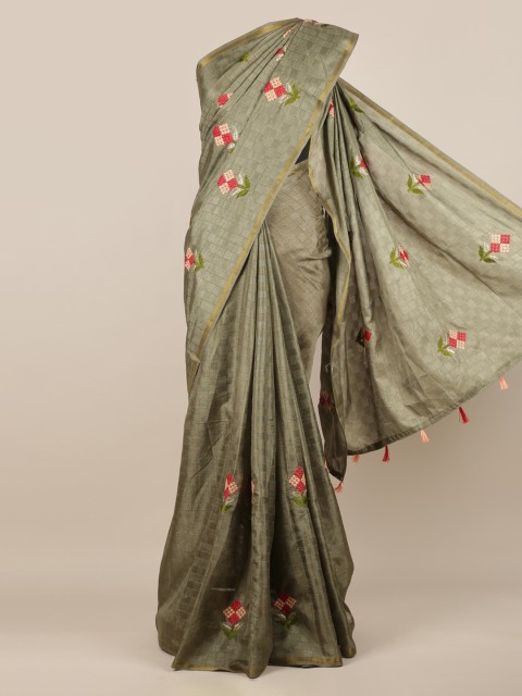 

Pothys Green & Orange Jute Silk Checked Saree