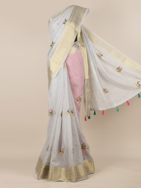 

Pothys Grey Embroidered Jute Silk Saree