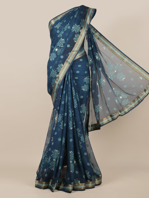 

Pothys Blue Woven Design Poly Chiffon Saree