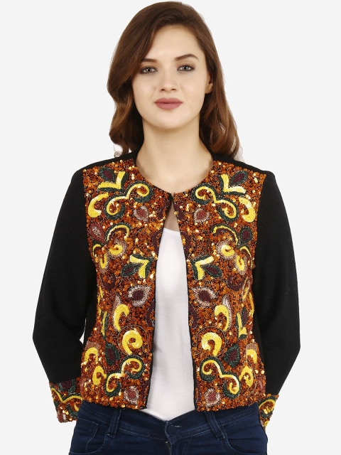 

Diwaah Women Black Embellished Open Front Jacket