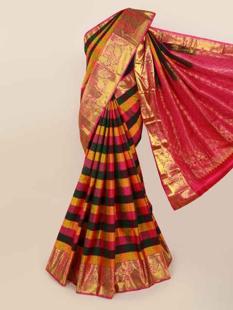 

Pothys Multicoloured Pure Silk Striped Kanjeevaram Saree, Multi