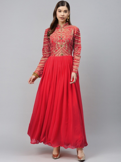 

Chhabra 555 Women Red Embellished Maxi Dress