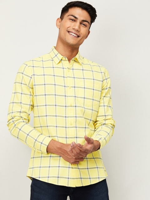 

Fame Forever by Lifestyle Men Yellow Slim Fit Checked Casual Shirt