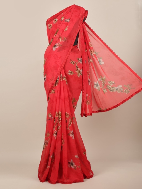 

Pothys Red & Green Poly Chiffon Printed Saree